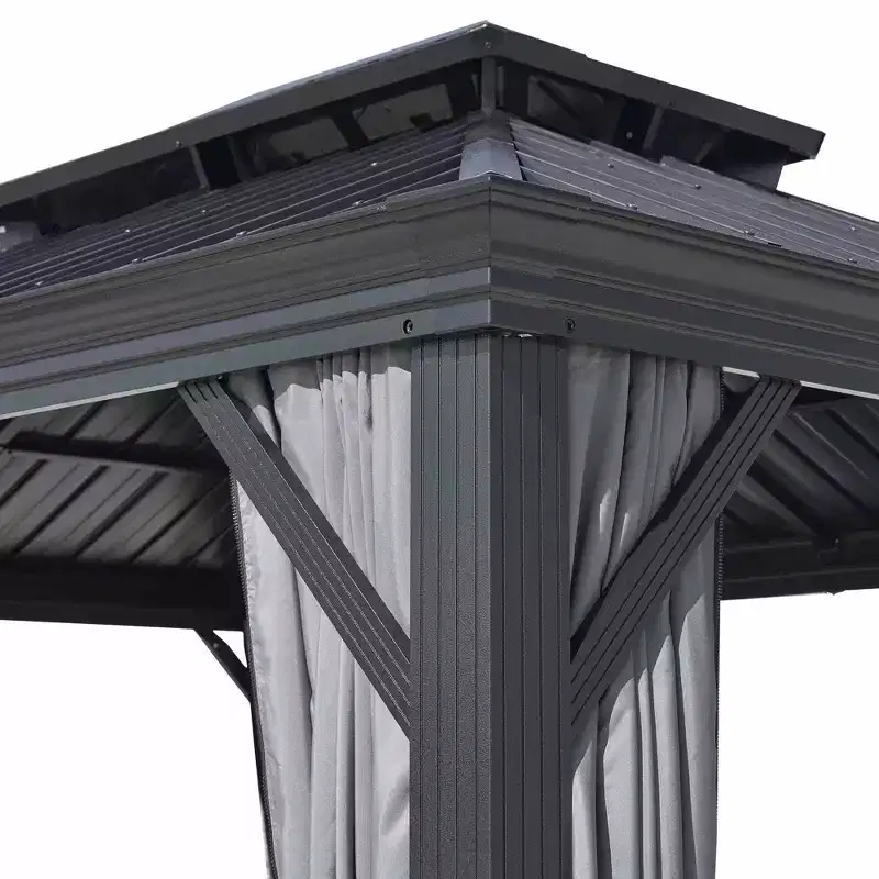 GDFStudio Noah 12' x 16' Aluminum Gazebo with Galvanized Steel Double Roof, Curtains and Netting