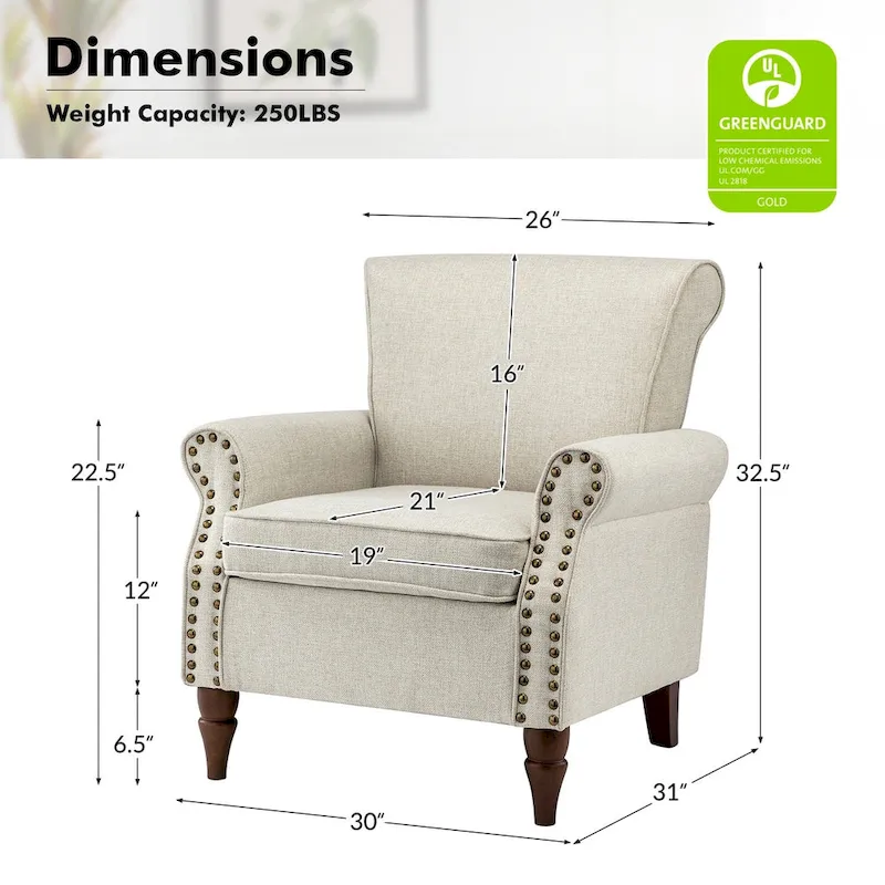 Nyctelius Upholstered Comfy Accent chair with Turned Wooden Legs and Nailhead Trim Set of 2 by HULALA HOME