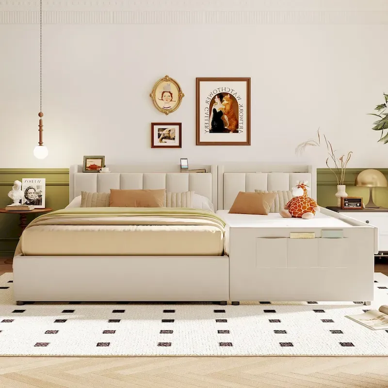 Twin XL Size Upholstered Platform Bed with Hydraulic Storage System