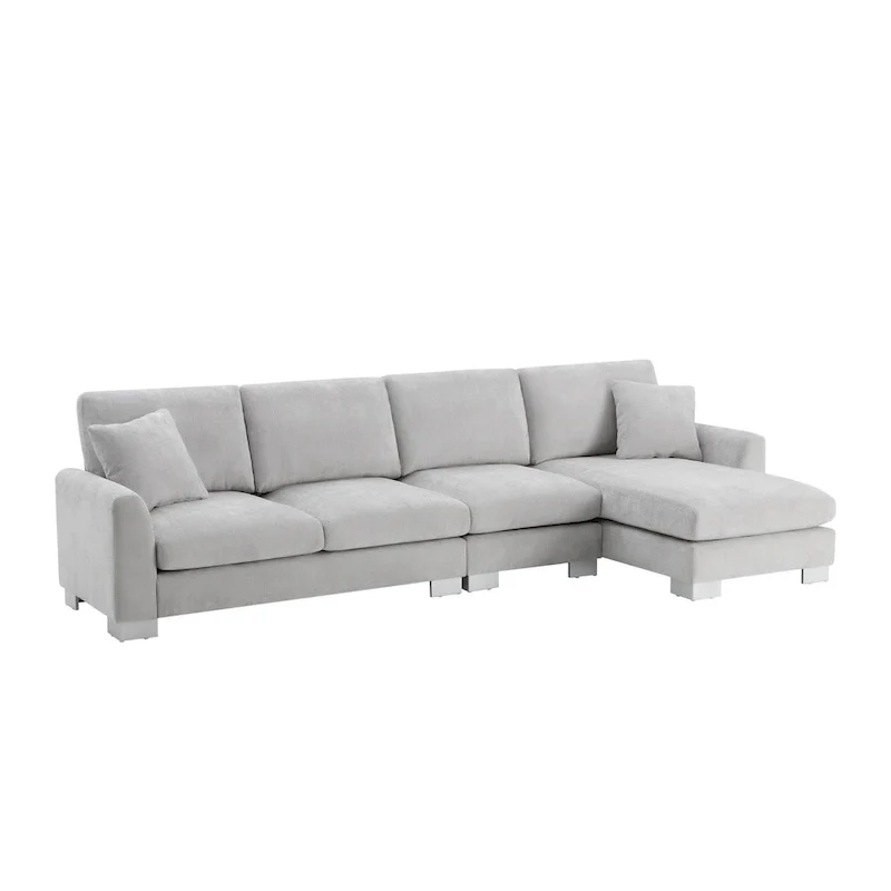 119  Chenille L-Shaped Sectional Sofa with Chaise Lounge and 2 Pillows