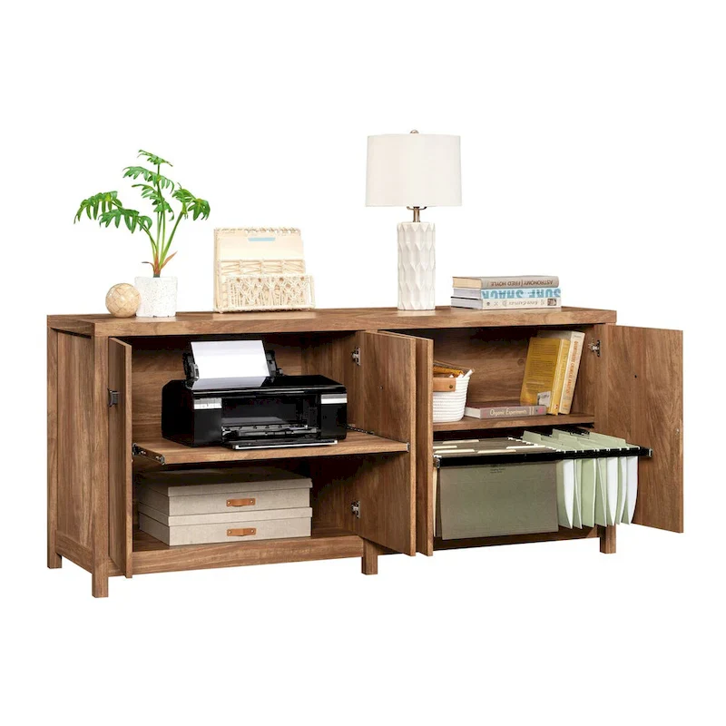 Soft White Office Credenza with Doors – 2-Person Storage