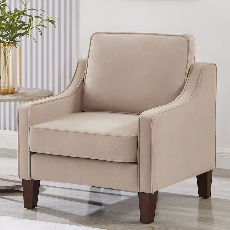 Taupe / Black / Navy Modern Velvet Armchair with Wooden Legs - Single Use