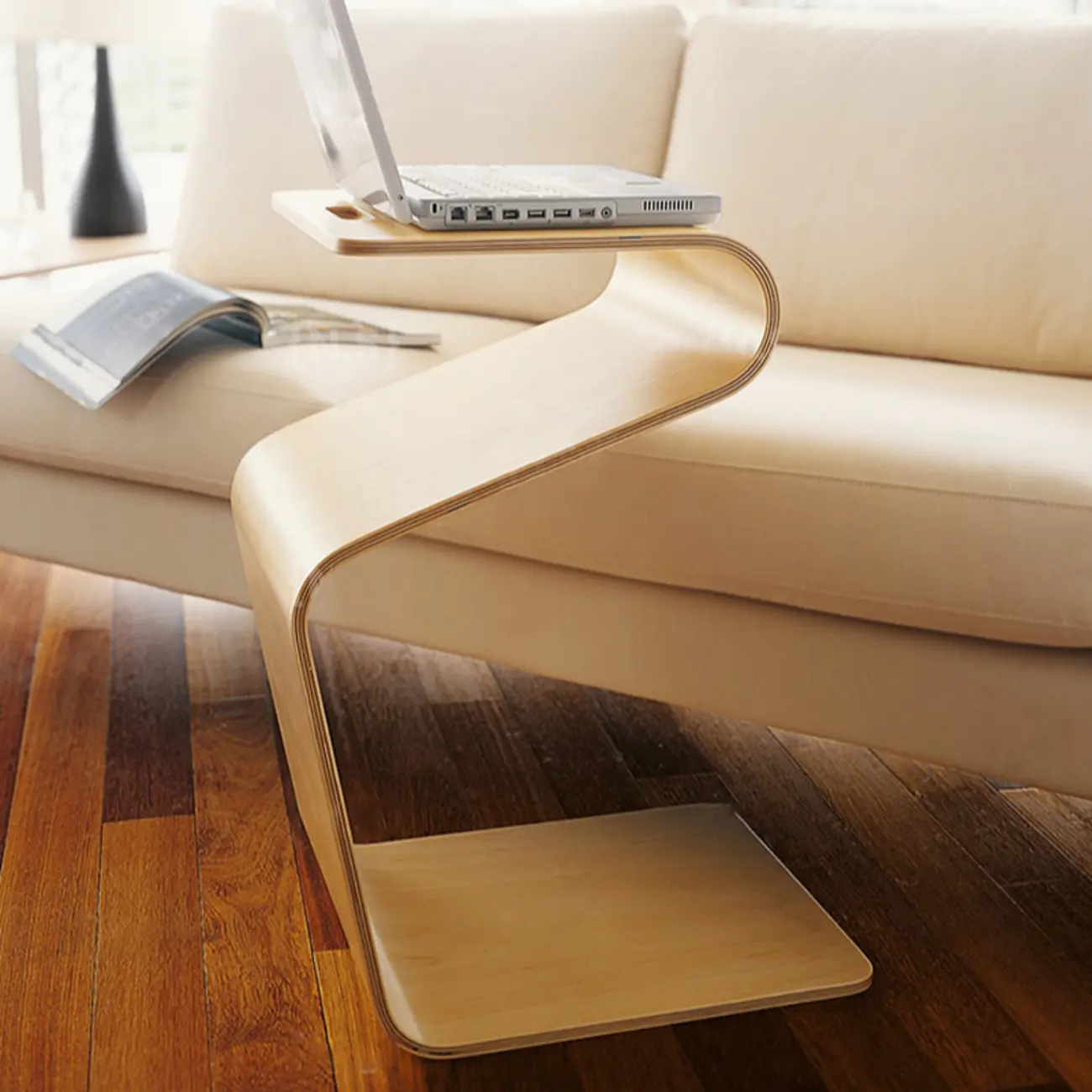 Unique Natural Wooden Side Table with Magazine Rack
