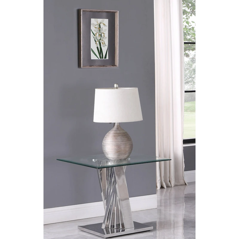 Best Quality Furniture Modern Glass End Table w/ Spiral Base - End Table