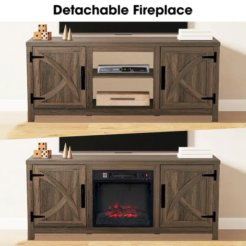 58-inch Farmhouse Electric Fireplace TV Stands Console Table with Electric Fireplace
