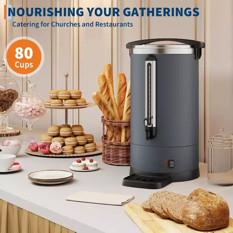 Commercial Coffee Urn, Electric Double Wall Stainless Steel Hot Beverage Dispenser for Catering, Weddings, Events  Parties
