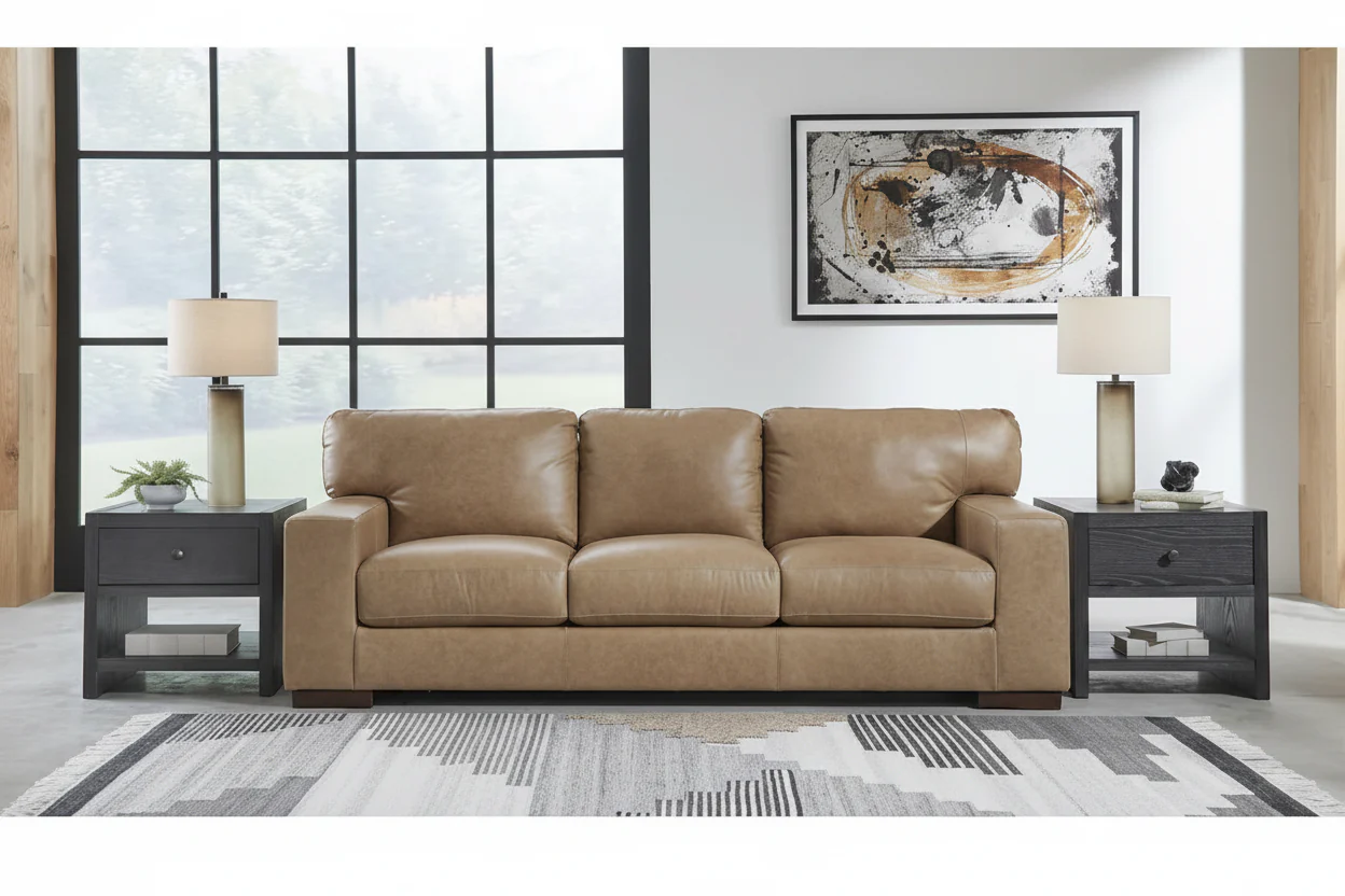 Leather & Faux Leather Sofa - 96W x 40D x 35H