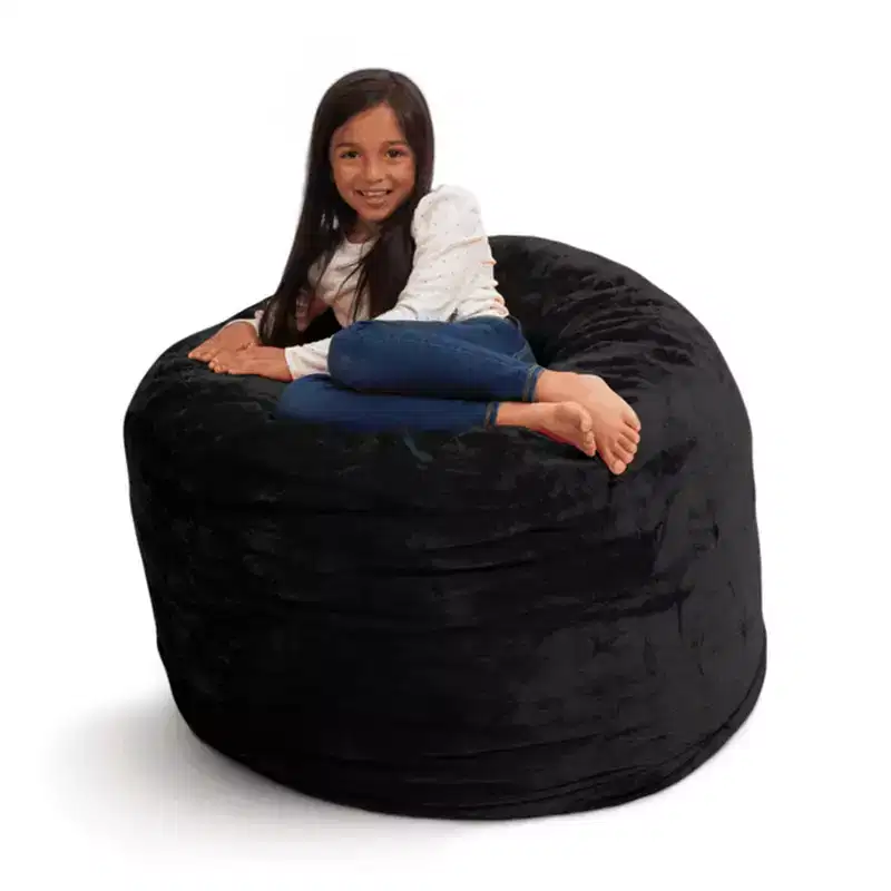 Ultimate Sack 3 ft Bean Bag Chair, Oversized Indoor Comfy Lounger, Black Fur