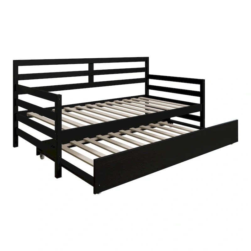 White/Walnut/Black/Light Oak/Antique Grey Railing-Style Twin Daybed with Trundle