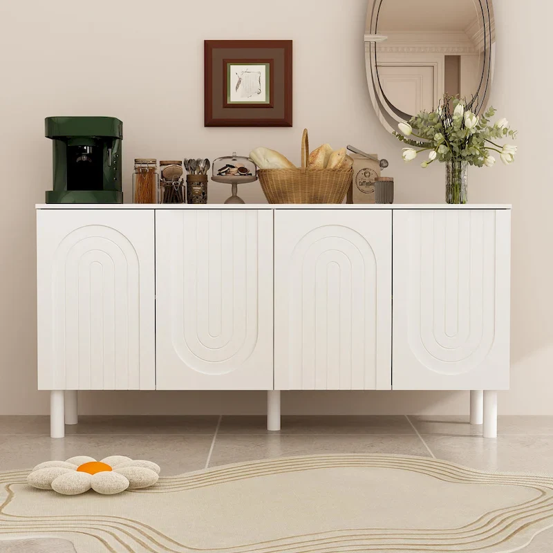 White Sideboard Cabinet with Pine Legs - 63.2