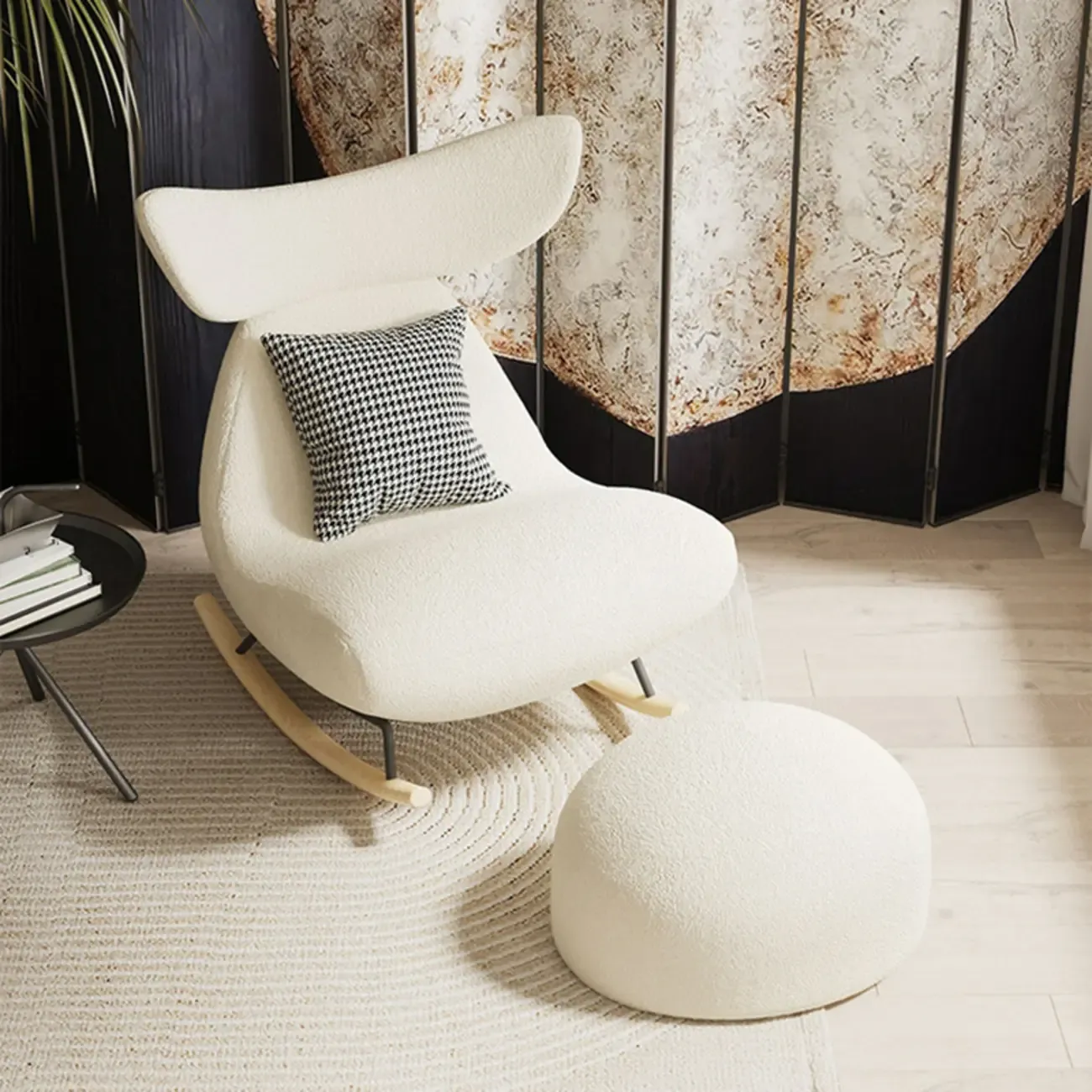 Upholstered Rocking Chair in Whale Shaped with Ottoman