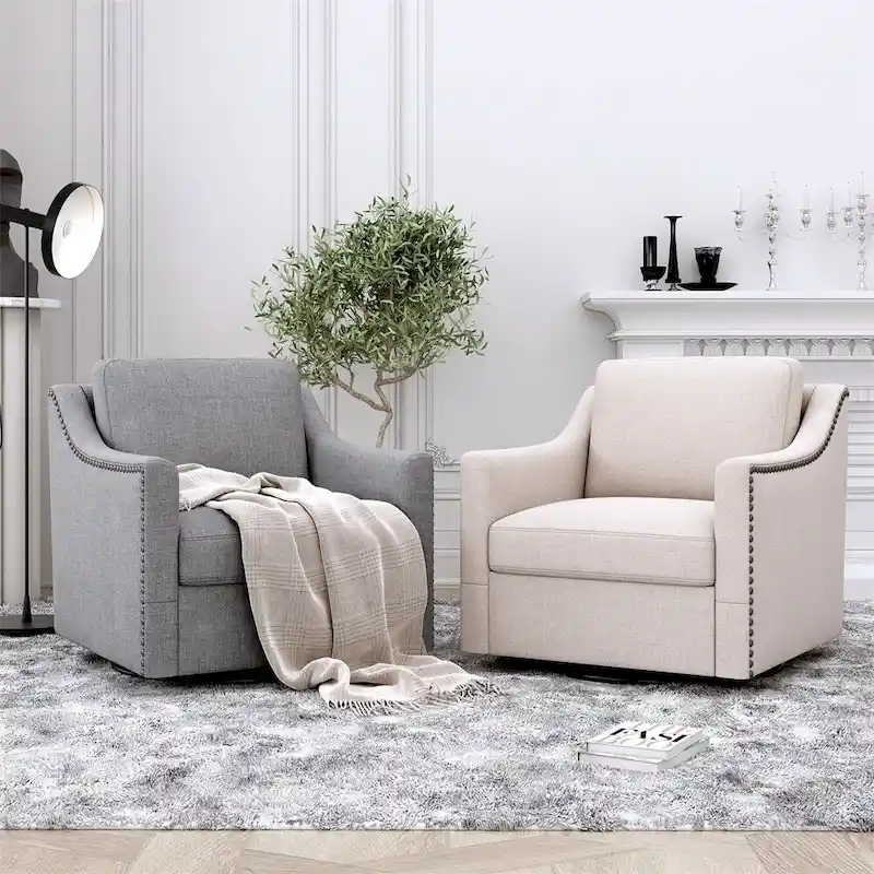 Velvet Accent Chair with Swivel Base and Wood Legs