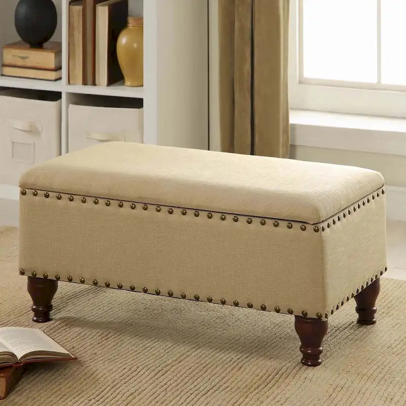 Copper Grove Muscari Vanilla Linen Nailhead Storage Bench