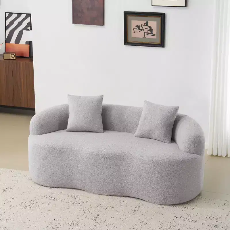 Clihome No-Assembly Curved Loveseat, with Round Armrests & 2 Free Pillows