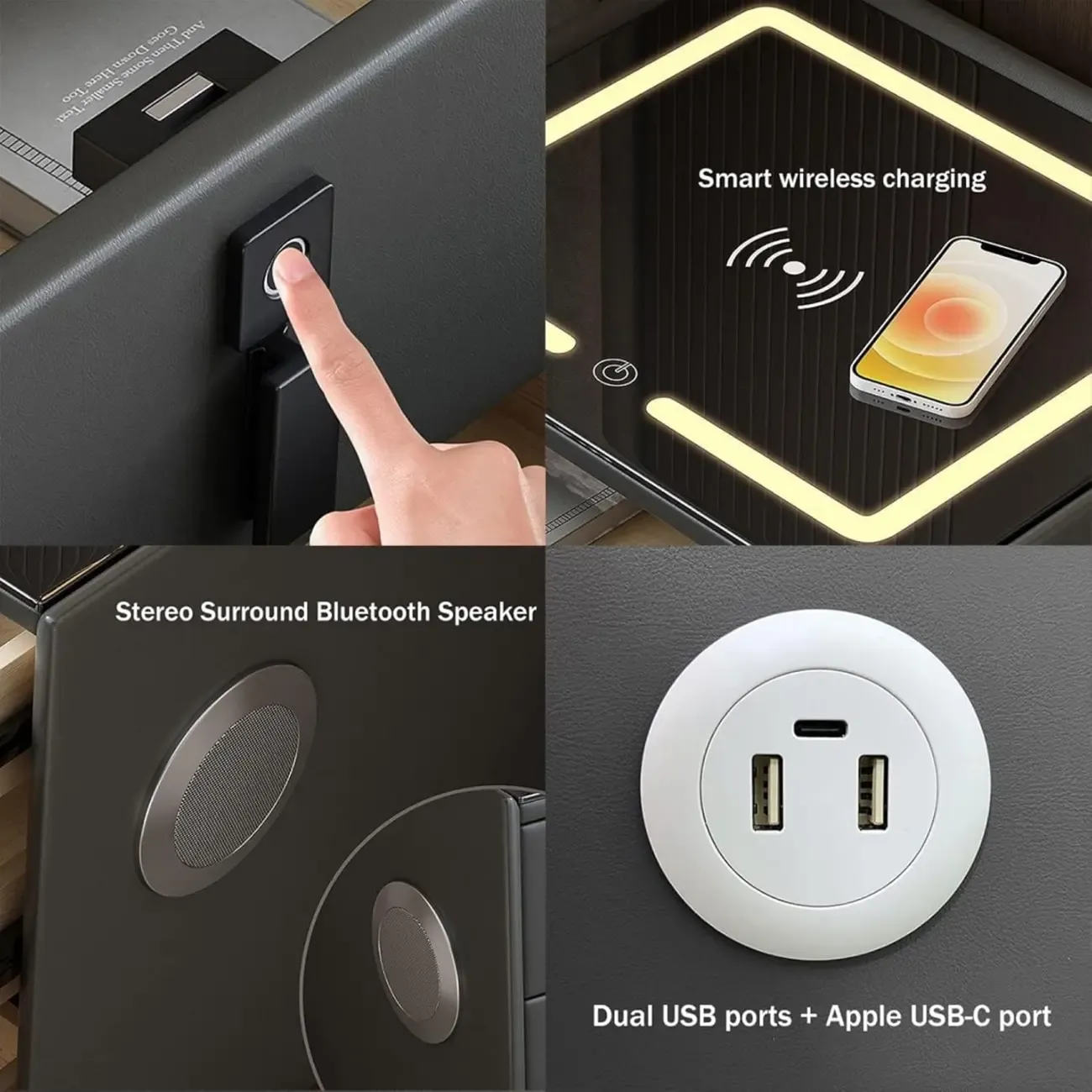 Narrow 3-Drawers Glass Top Wooden Nightstand with Light