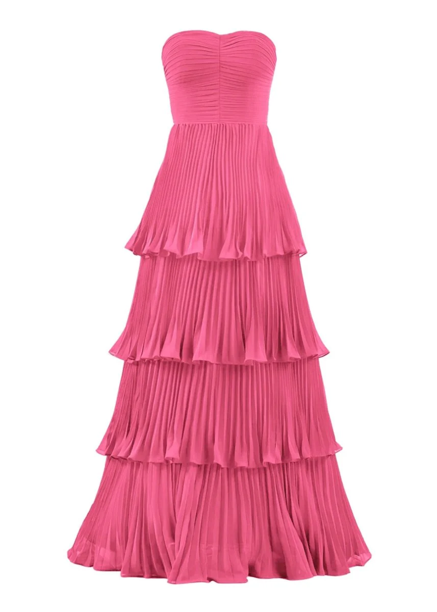 Strapless Emerald Green Ruffle Multi-Layer Long Prom Dress