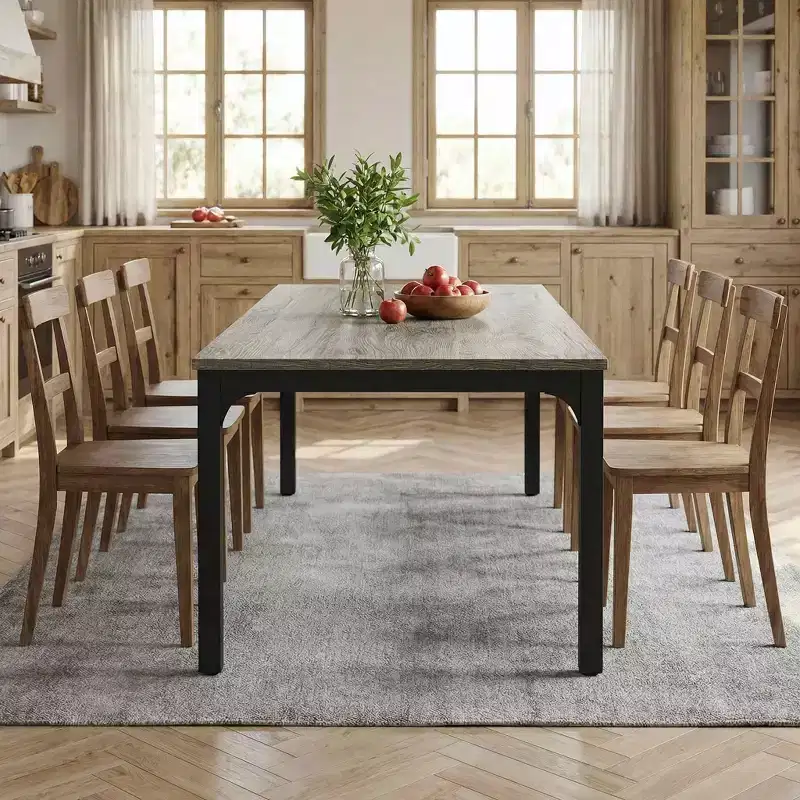 MAYEERTY 78.7 6-8 Person Rustic Dining Table, Waterproof Scratch Resistant Modern Kitchen & Office Table