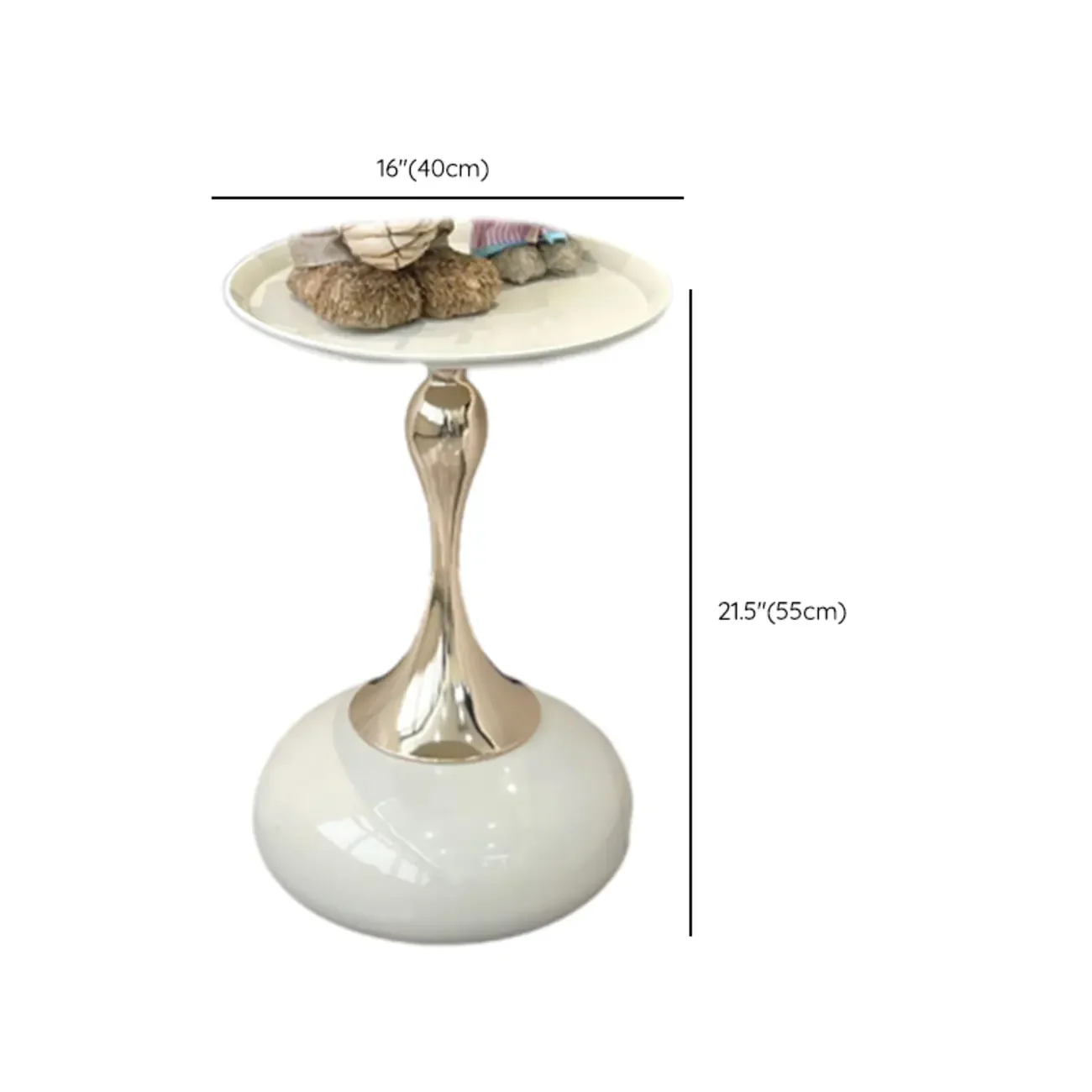 Walnut Steel Round End Table with Abstract Base