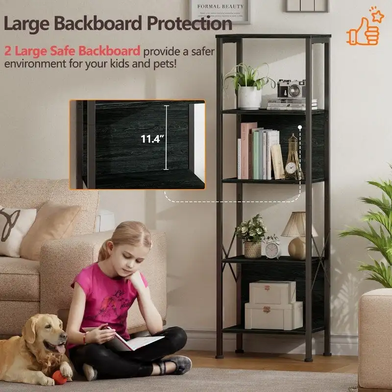 5 Tier Tall Bookshelf - 14.9 D x 10.6 W x 55.1 H