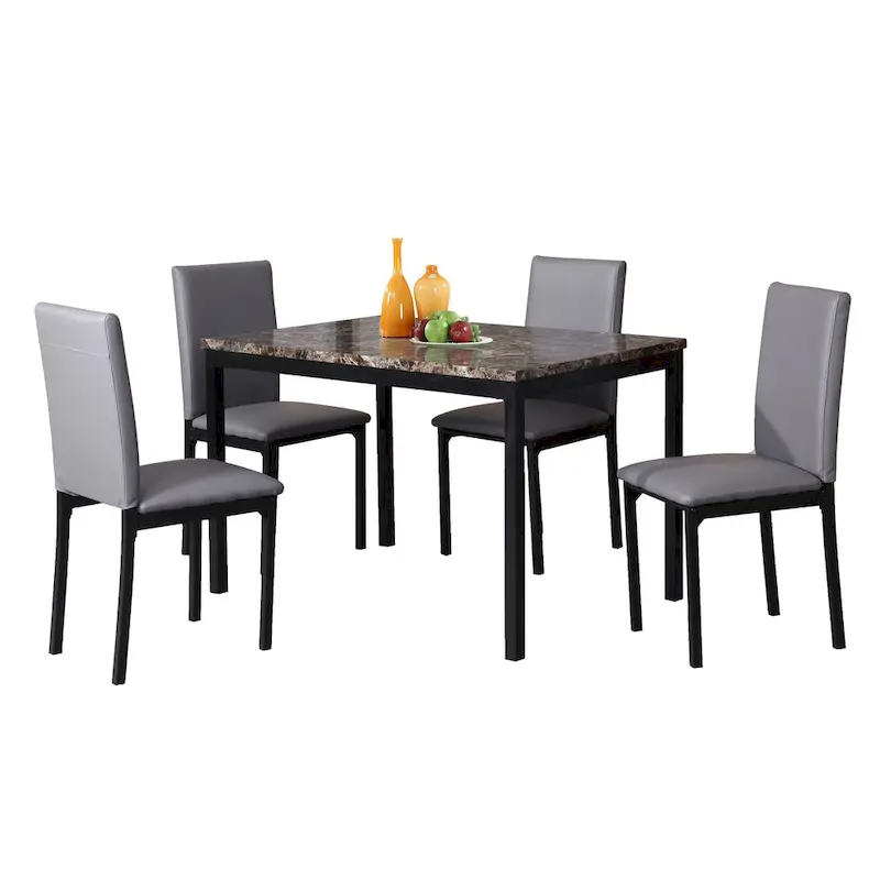 Modern 5-Piece Dining Set with Rectangular Table & 4 High Back Chairs