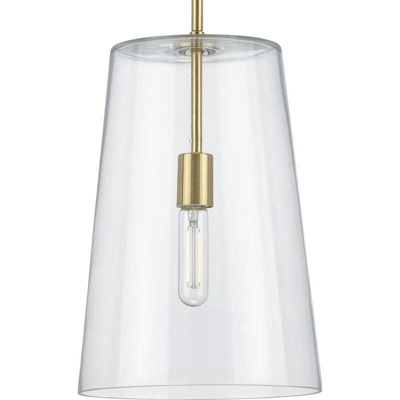Clarion Collection One-Light Satin Brass Clear Glass Coastal Pendant Light - 10.5 in x 10.5 in x 15.875 in