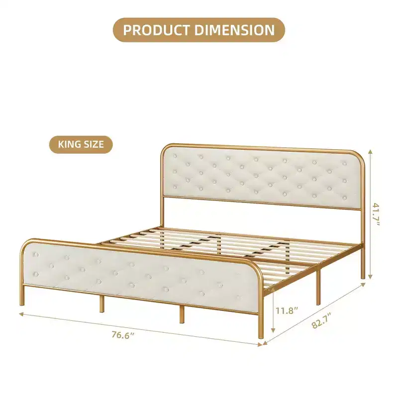 King Bed Frame with Headboard and Footboard, Premium Velvet Upholstered Platform Bed, Diamond Tufted Design, No Box Spring Needed
