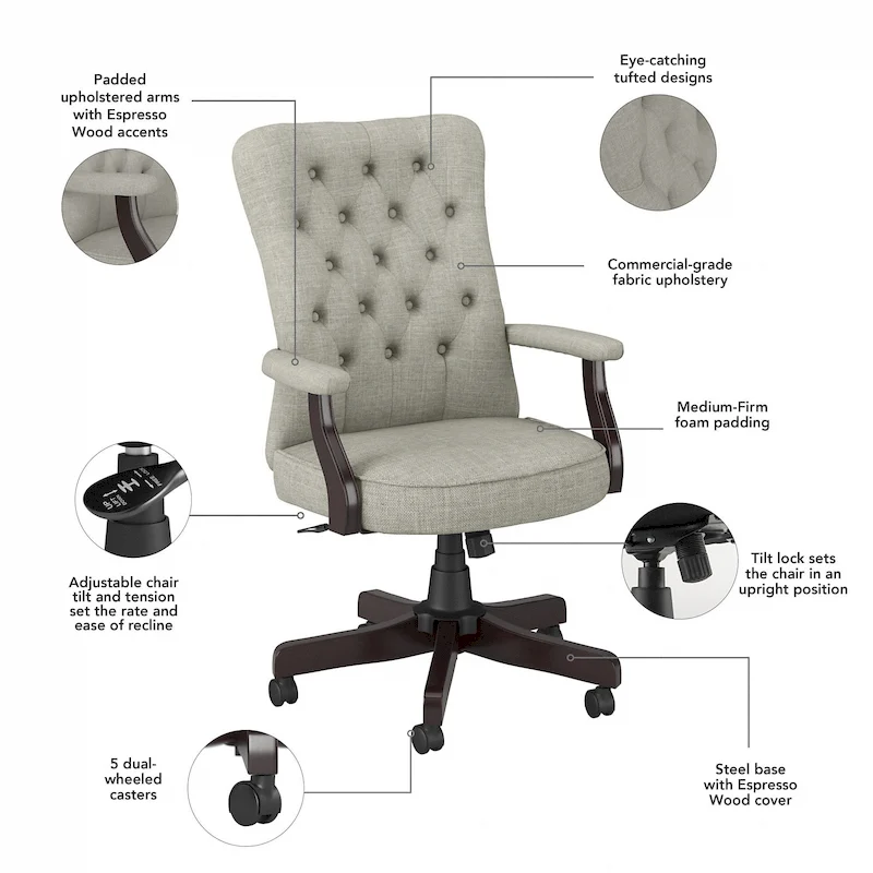 Key West High Back Tufted Office Chair with Arms by Bush Furniture