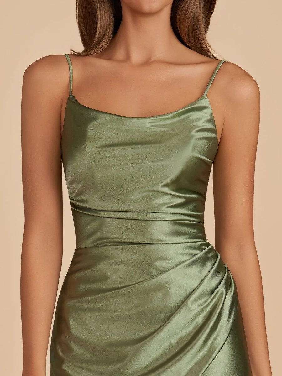 Olive - Sheath Spaghetti Straps Pleated Satin Short Homecoming Dress