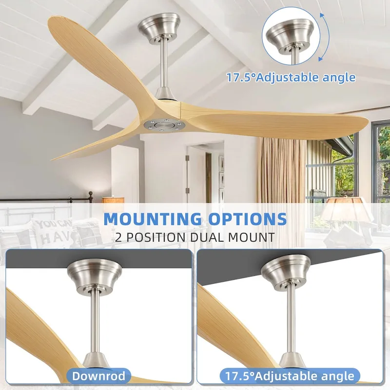 60  Smart Ceiling Fan without Light,Nickel downrod with Plastic Blades