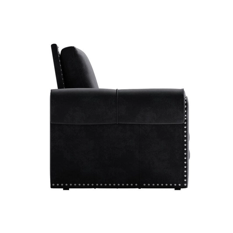 3-in-1 King Pull Out Sofa Bed Chesterfield Sofa, Velvet/Faux Leather Convertible Sleeper Sofa with Nailhead Trim & Rolled Arm