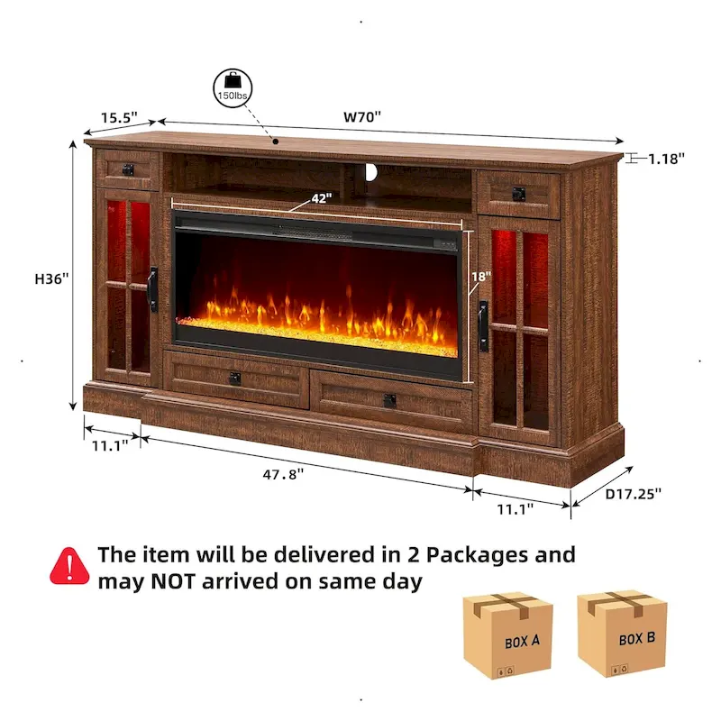 70 Farmhouse Fireplace TV Stand, Entertainment Center, Console Table