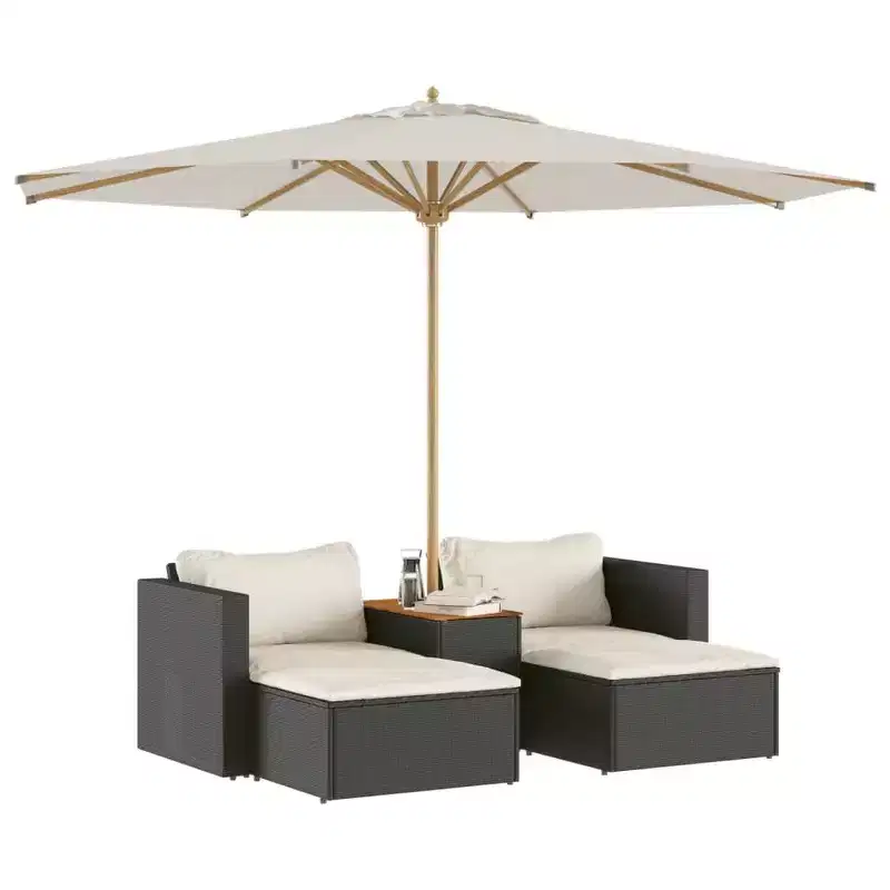 vidaXL Patio Sofa Set with Cushions Garden 5 Piece Poly Rattan Acacia