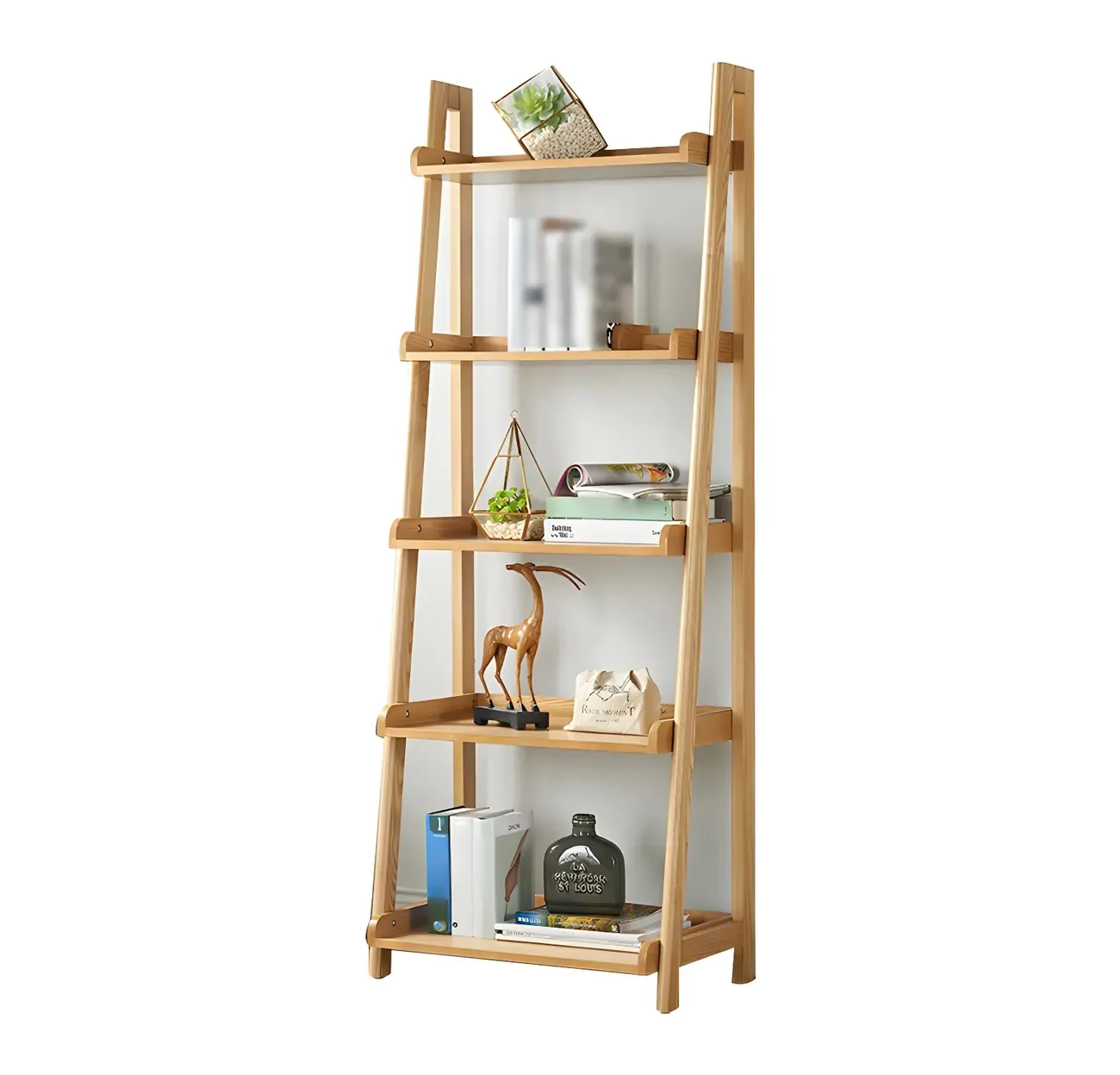 Scandinavian Wood Walnut 5-Tier Ladder Bookcase