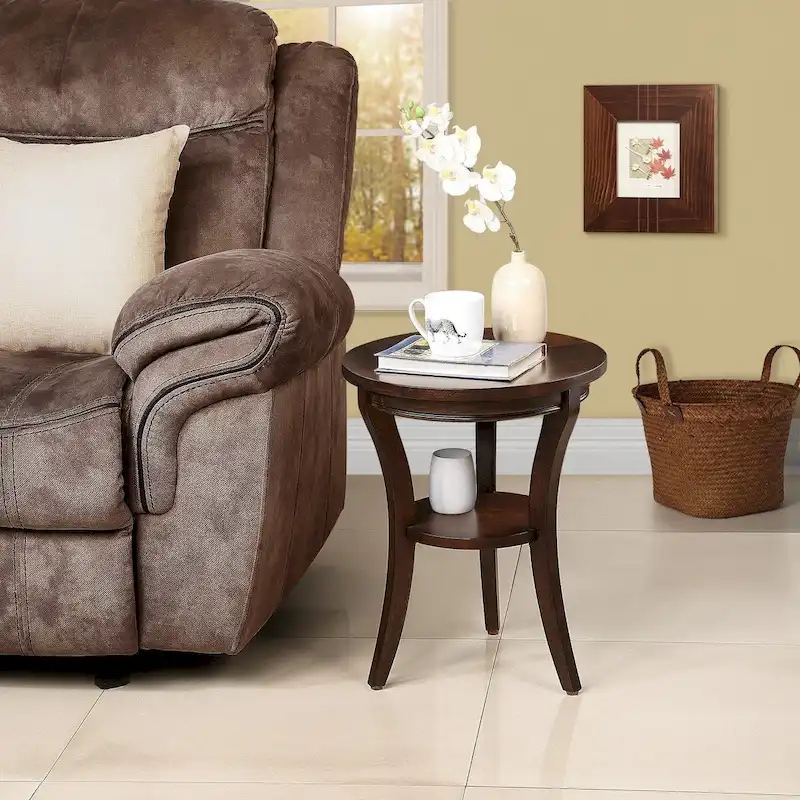 Wood Round End Table with Open Shelf