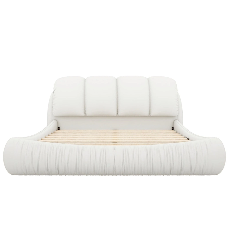 Luxury Upholstered Leather Bed with Thick Headboard