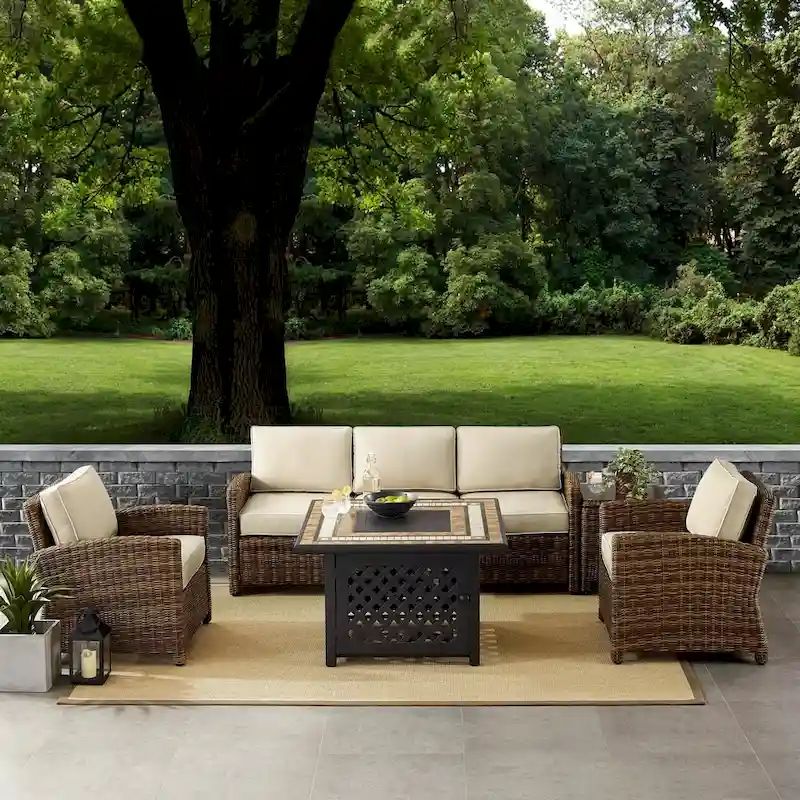 Crosley Bradenton 5-Piece Outdoor Wicker Sofa Conversation Set With Sand Cushions - 94.5 