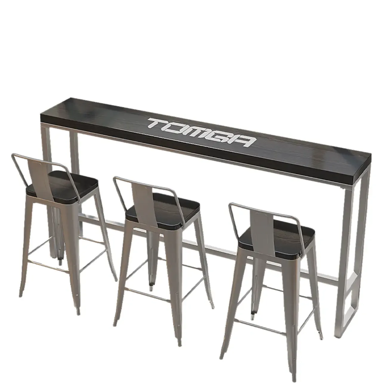 Steampunk Midnight Black Bar Table Set with Backless Stools