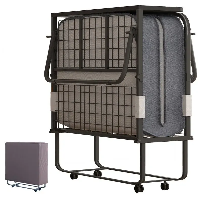 Space Saving Fold up Bed with Mattress & Wheels