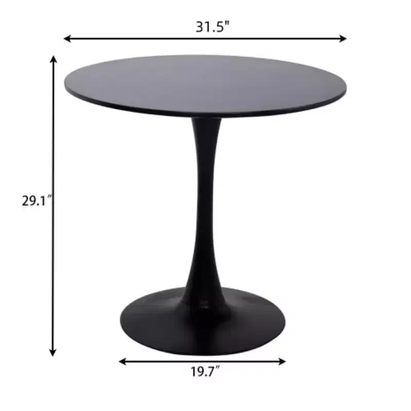 NAYSAYE Modern Round Dining Table End Table MDF Top Steel Base Kitchen Coffee Table Living Room Office, Black, 31.5*19.7*29.1