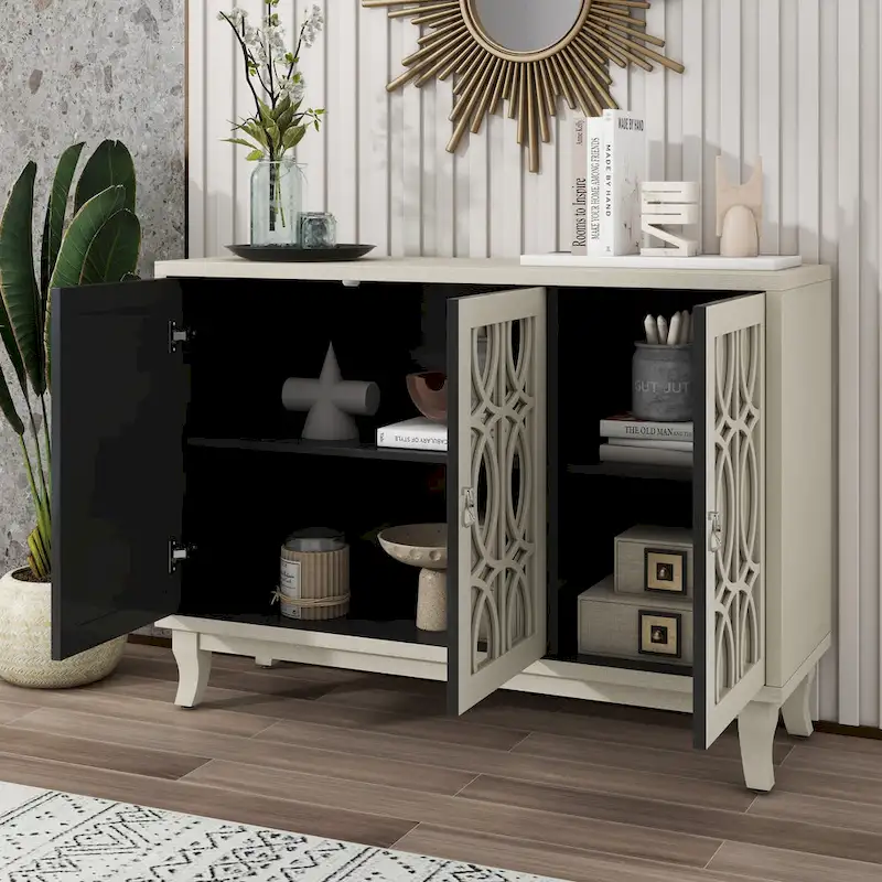 3-Door Sideboard Cabinet with Glass Doors