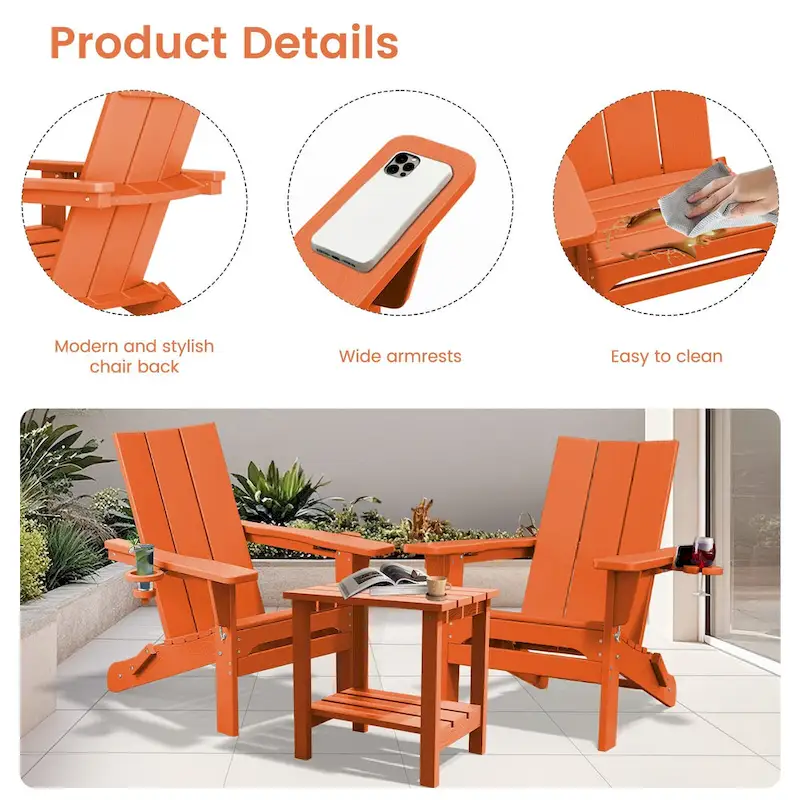 HDPE Modern All weather Adirondack Chairs with Cup-holders