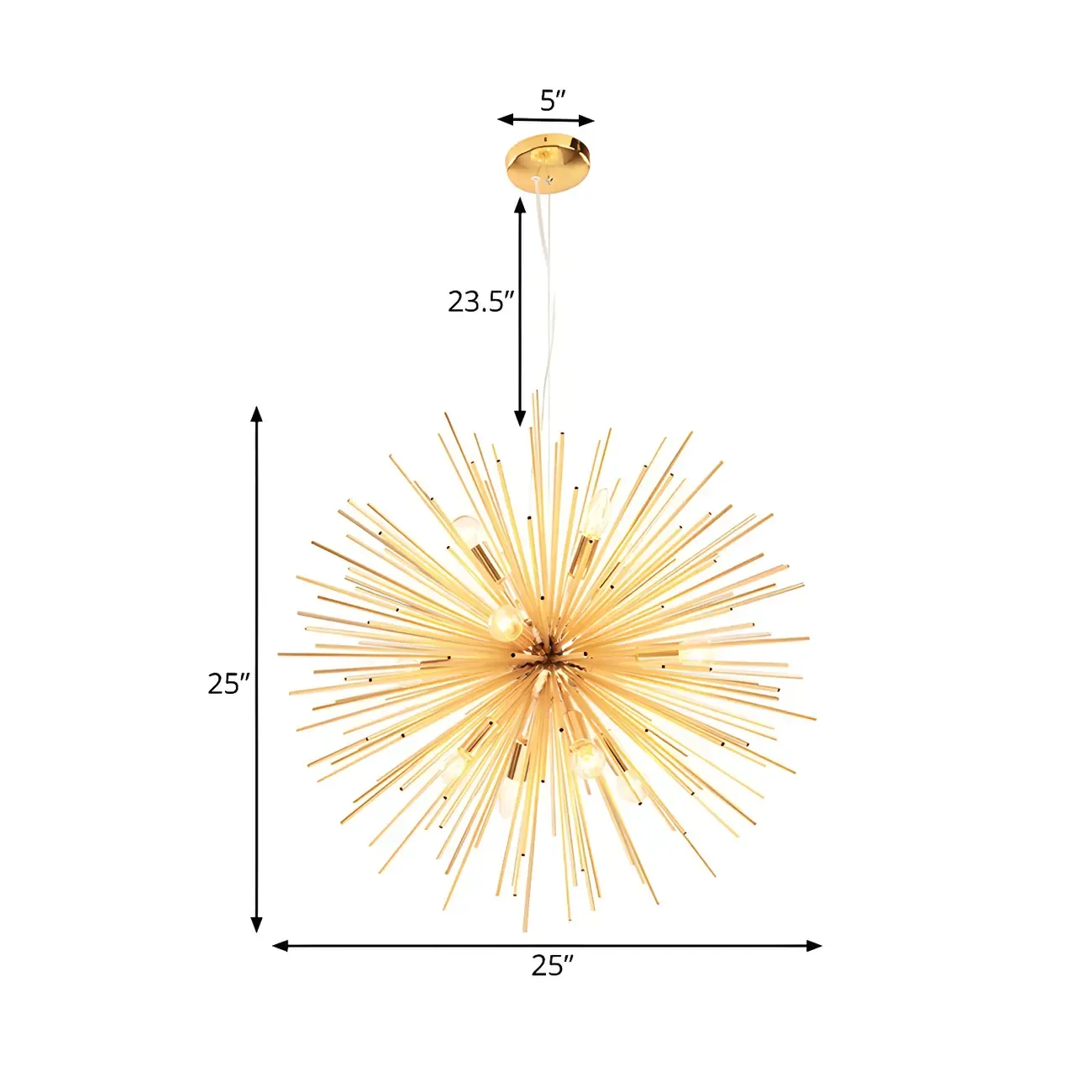 Modern Metal Round Gold Starburst Chandelier