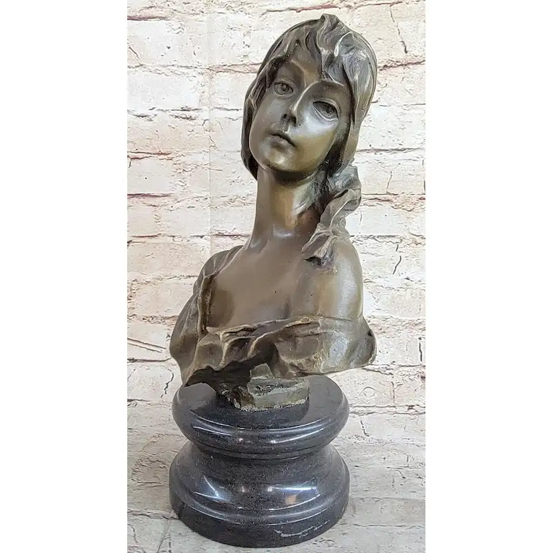 Milo MaidenS Gaze  Elegant Bronze Female Bust Sculpture On Marble Base