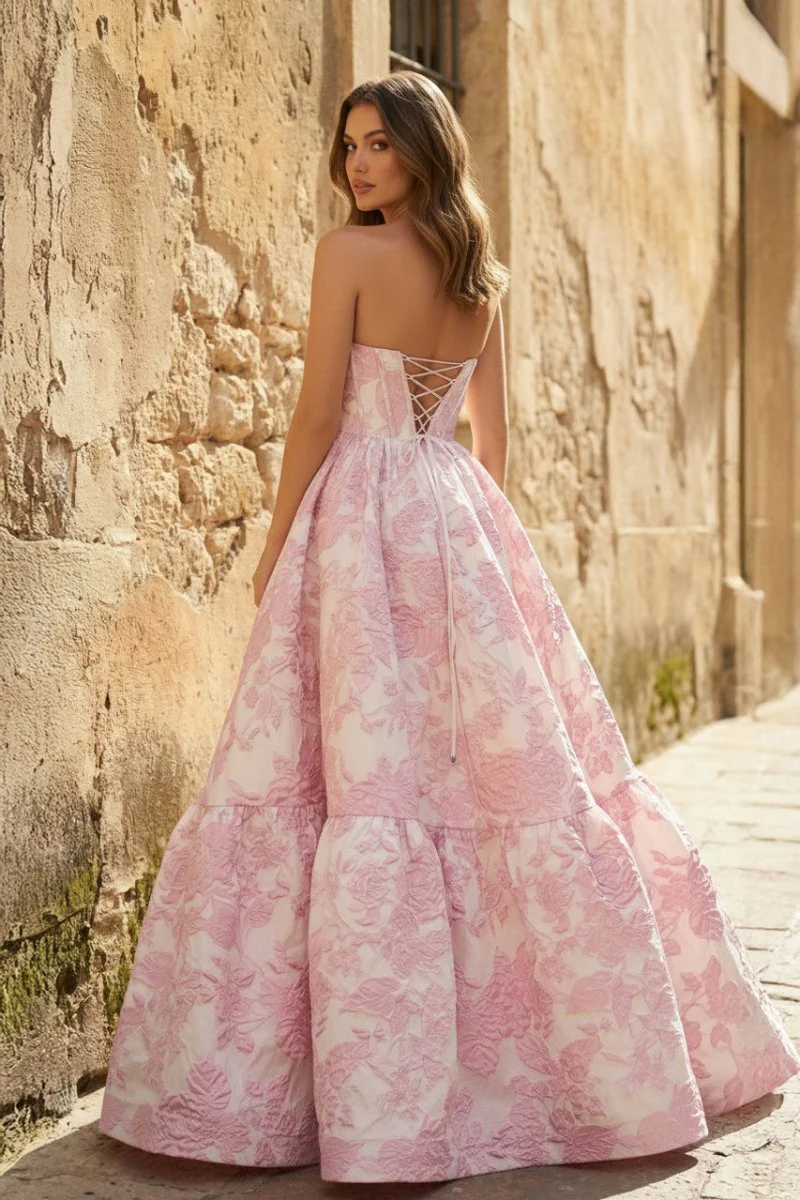 A-Line Sweetheart Floral Printed Long Prom Dresses