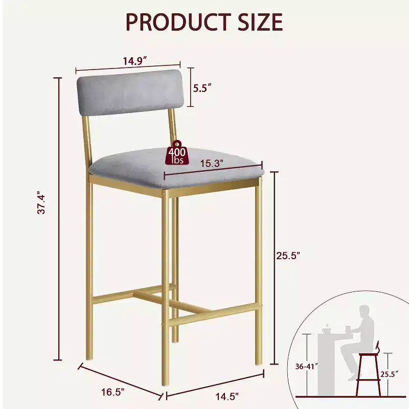 Set of 4 Counter Height Barstools,Upholstered Bar Stools with Back & Wide Seat, Kitchen Island Chairs with Footrest for Home Bar & Dining