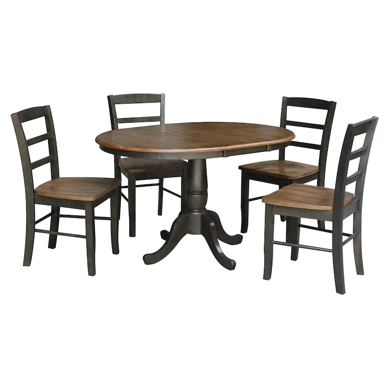 36 Round Top Pedestal Ext Table with 12 Leaf and 4 Madrid Chairs