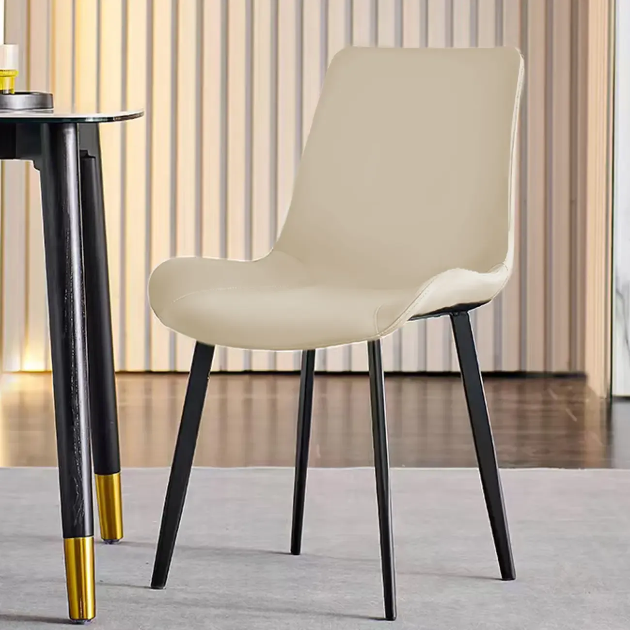 Simple Low Back Faux Leather Dining Chair with Alloy Legs