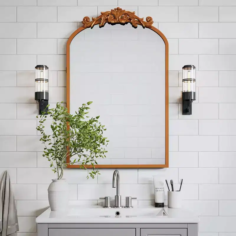 PexFix 30 x 19.7 Vintage Bathroom Medicine Cabinet Metal Carved Wall-Mounted Decorative Vanity Mirror with Storage in Golden