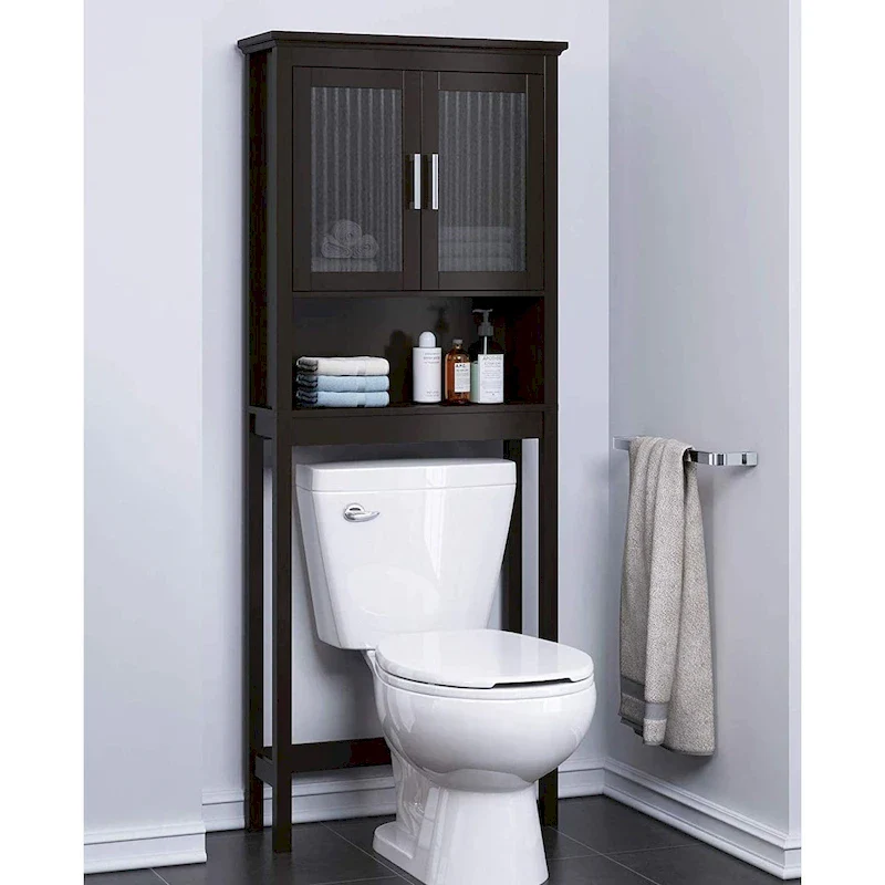 Spirich Home Bathroom Shelf Over The Toilet, Bathroom Cabinet Organizer with Moru Tempered Glass Door