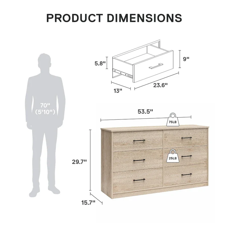 BrEZ Build Pearce Wide 6 Drawer Dresser